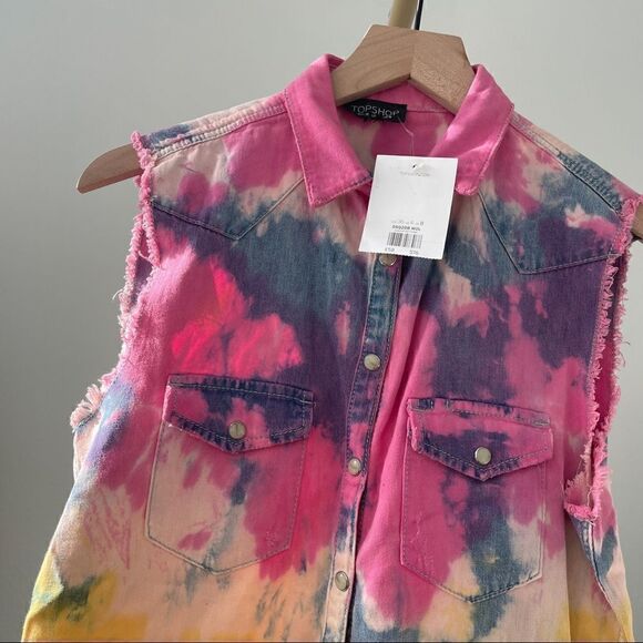TOPSHOP NWT Unique Tie Dye Cutoff Vest Jacket Top 4 Small - Picture 5 of 10